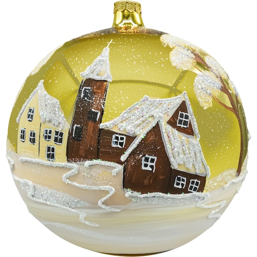 Bombka okrągła duża: Zimowe miasteczko z bałwanem