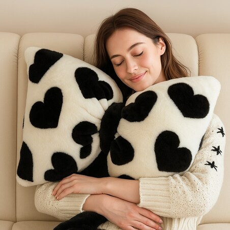 Puchata poduszka dekoracyjna, duża kokarda w serca, 40 x 50 cm PDS24