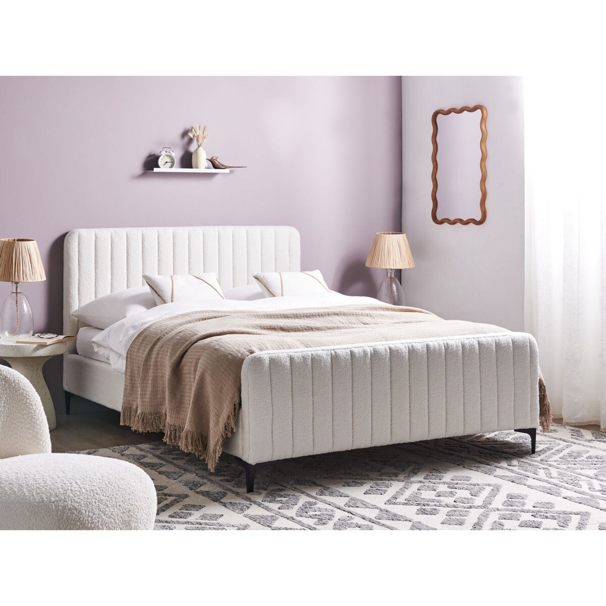 Łóżko Boucle LUNAN 140 x 200 cm Złamana biel