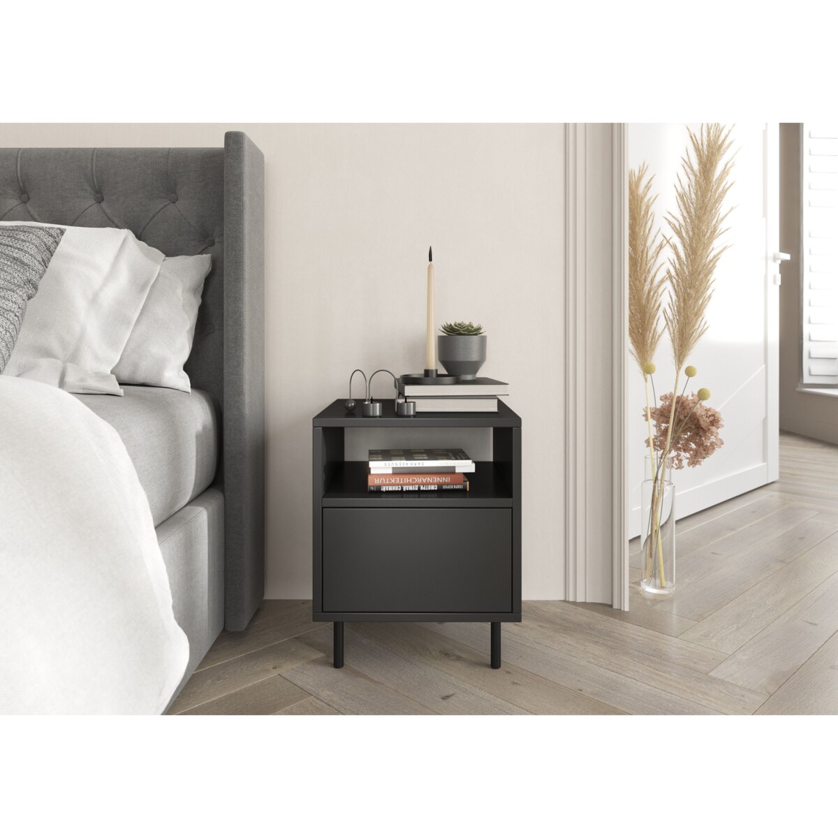 Czarna nowoczesna szafka nocna Dancan MIRKA