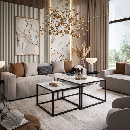 Okrągły kawowy YOSHI 2w1 czarny białe szkło 39/45 cm