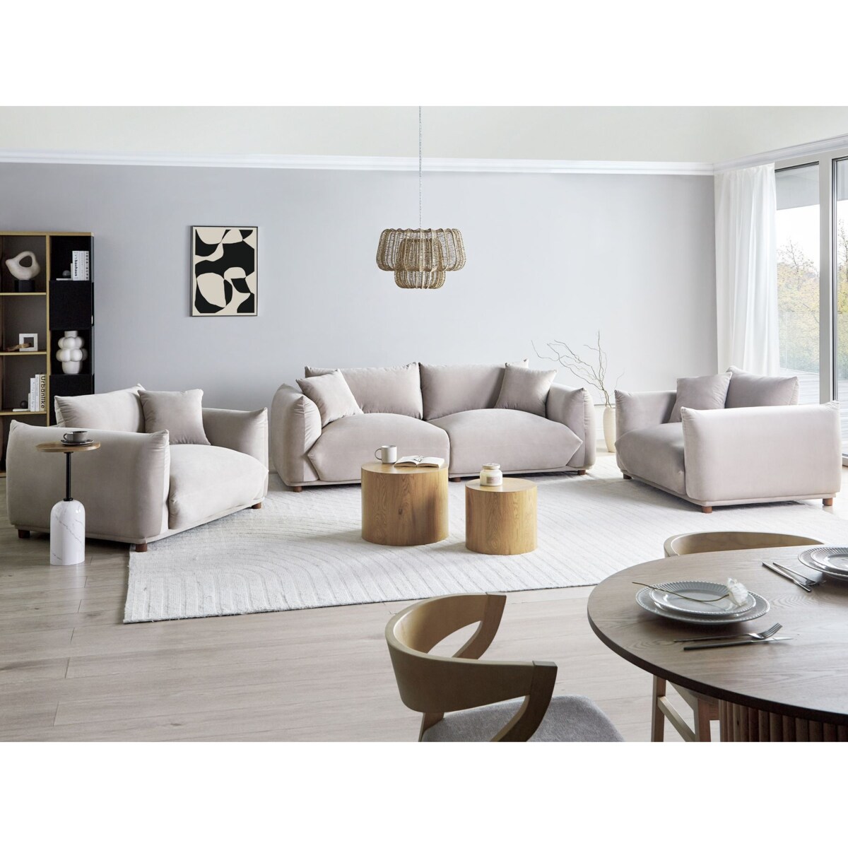 Zestaw wypoczynkowy 5-osobowy welurowy beżowoszary LUVOS