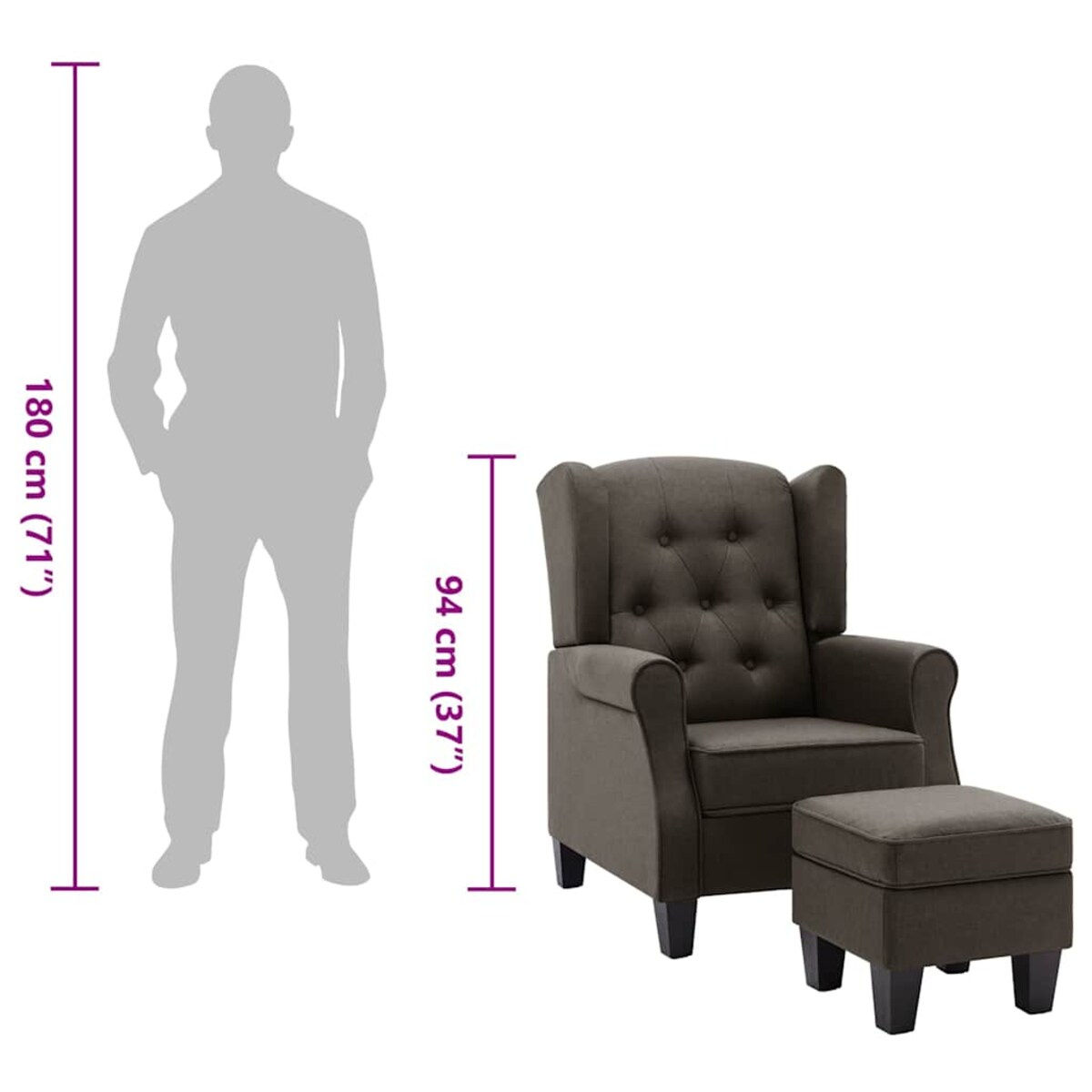 vidaXL Fotel z podnóżkiem, kolor taupe, tapicerowany tkaniną