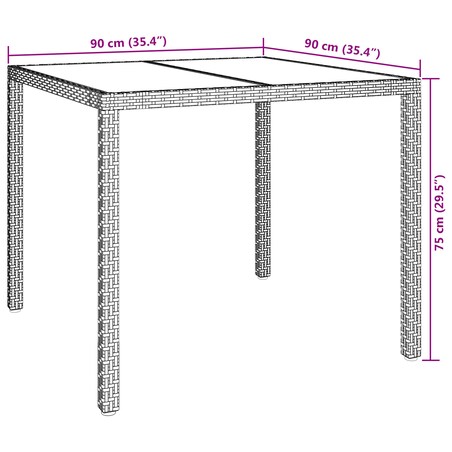 vidaXL Stół do jadalni w ogrodzie Brązowy 90x90x75 cm Polirattan