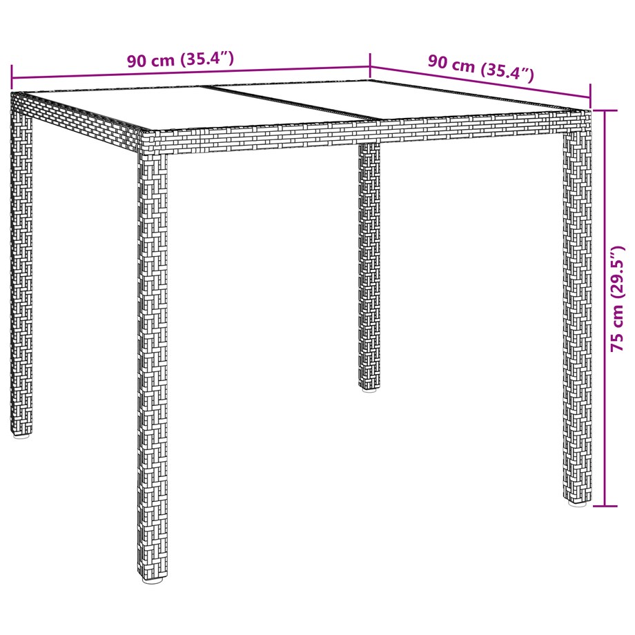 vidaXL Stół do jadalni w ogrodzie Brązowy 90x90x75 cm Polirattan