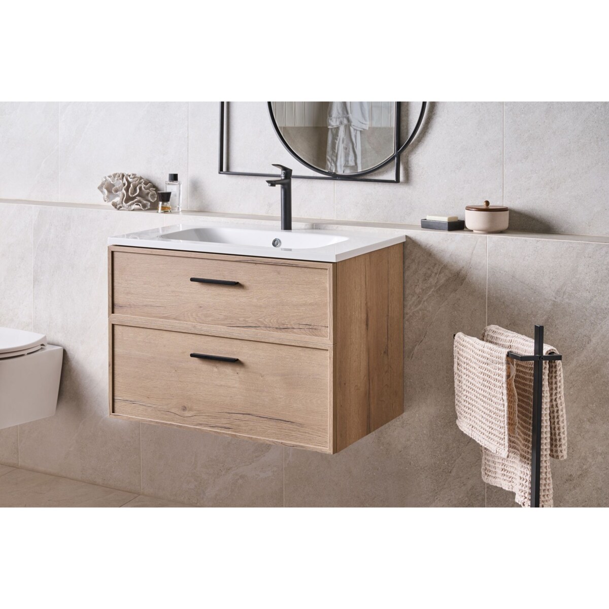 Szafka łazienkowa wisząca z umywalką YELCHO 80 cm Jasnobrązowy