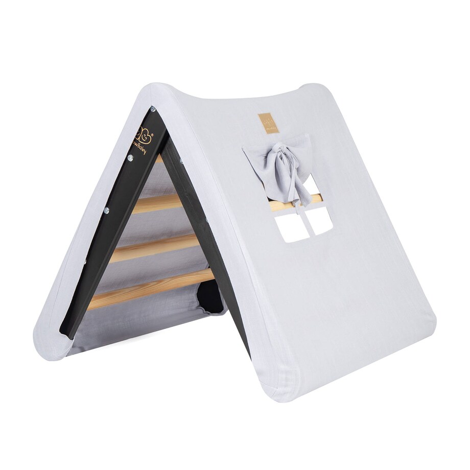 Domek z Drabinką dla Dzieci 60x61cm, Drewno, Len, Wiskoza, Szaroniebieski Domek, Czarna Drabinka