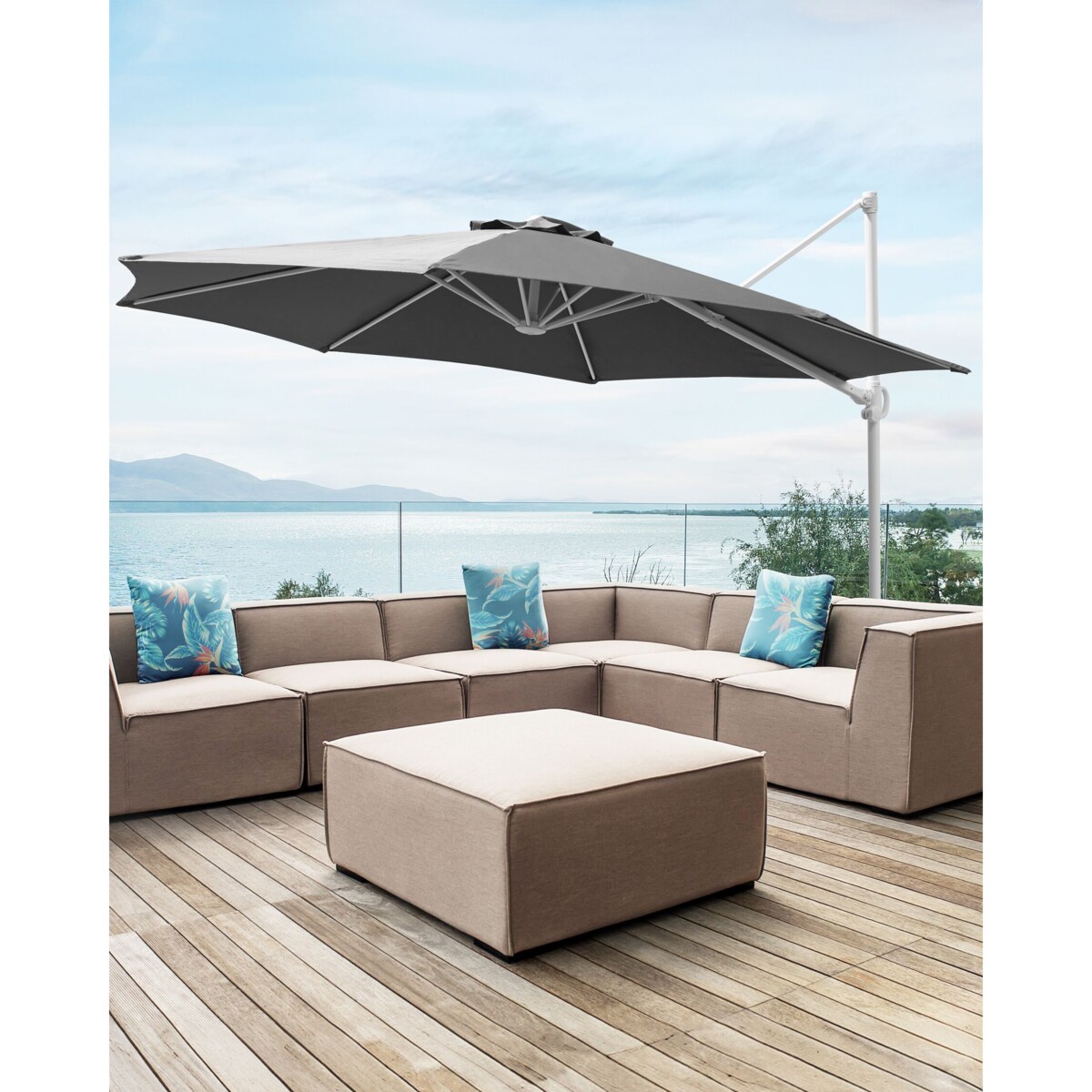 Parasol ogrodowy ⌀ 295 cm ciemnoszary z białym SAVONA II