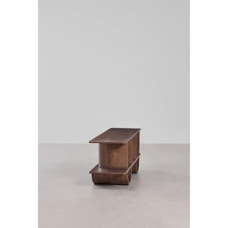 Szafka RTV z drewna akacjowego 150x35 cm Flin, ciemnobrązowa