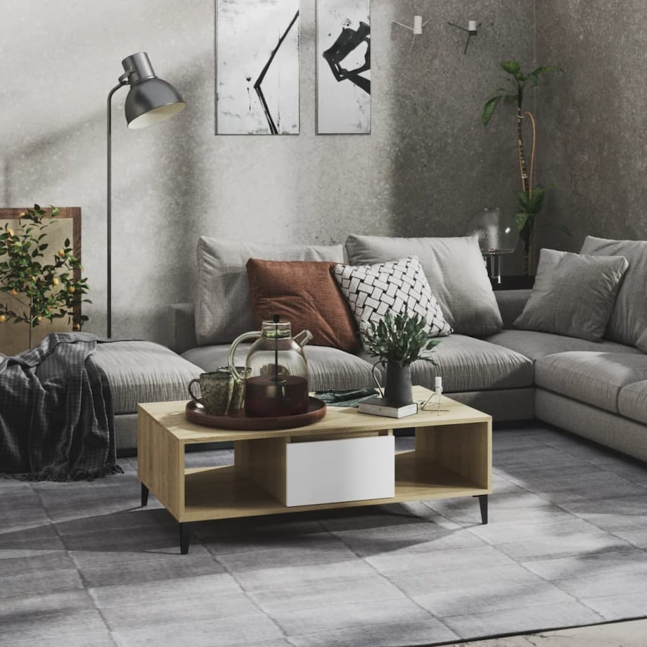 vidaXL Stolik kawowy, biel i dąb sonoma, 103,5x60x35 cm