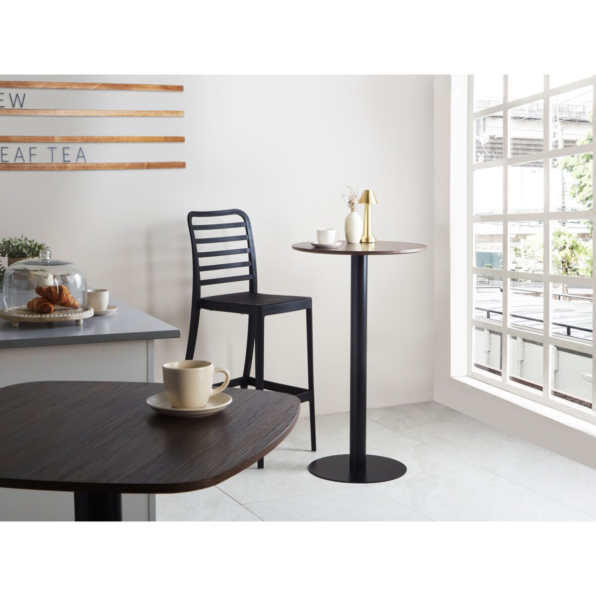 Stół barowy MORELLA Czarny/ ciemny brąz 60 cm