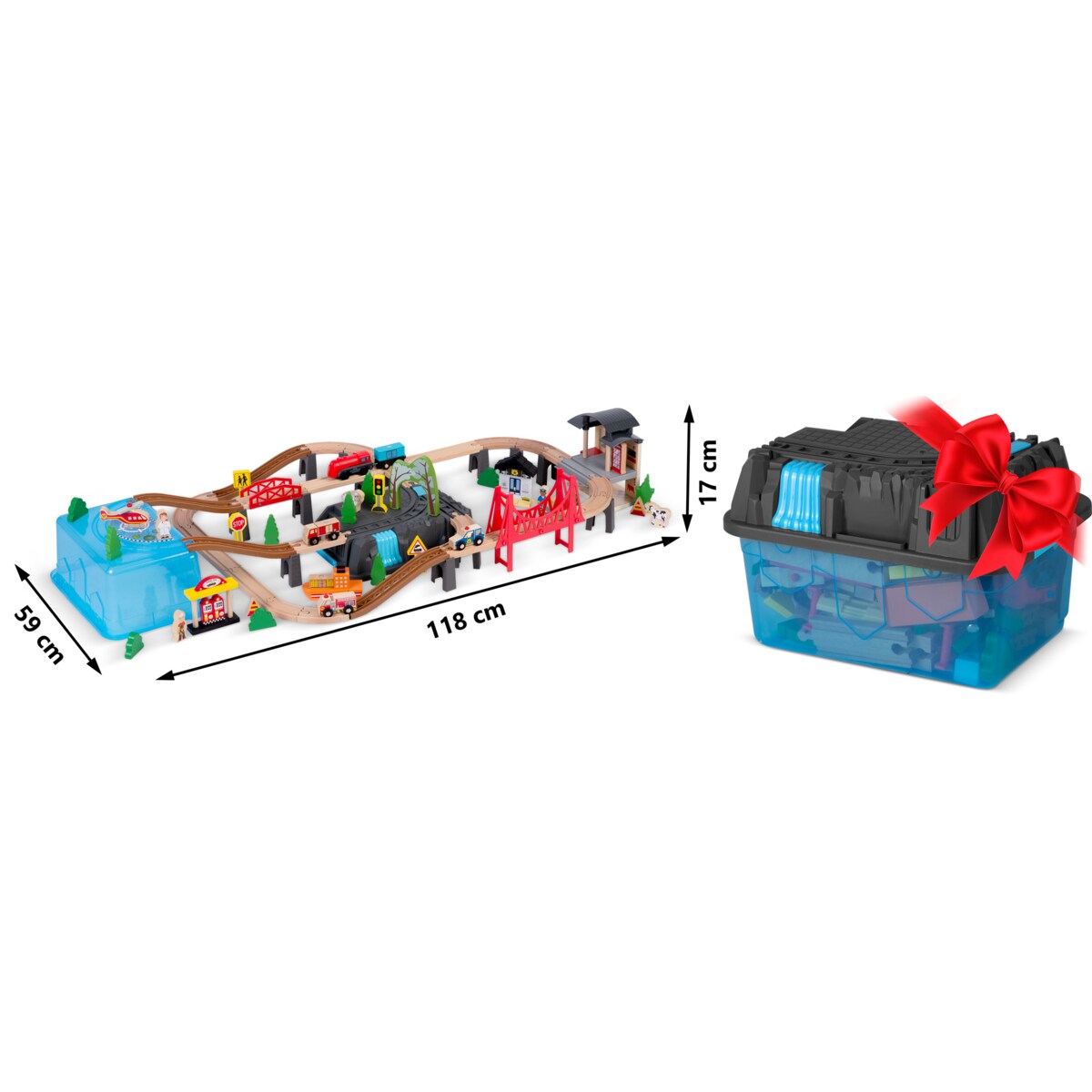 Kolejka drewniana miasteczko pociąg auta 100 szt. Ricokids