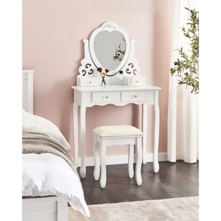 Toaletka z lustrem i stołkiem DIVA Biały