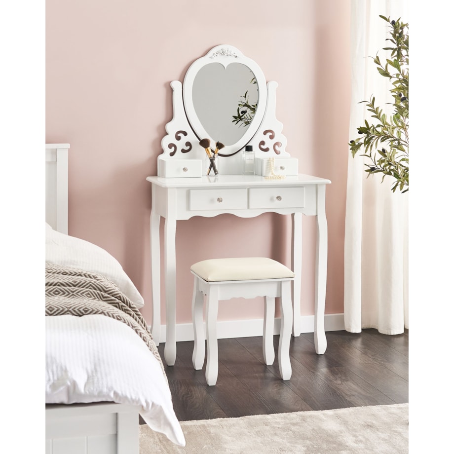 Toaletka z lustrem i stołkiem DIVA Biały