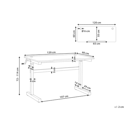 Biurko gamingowe RGB LED regulowane manualnie 120 x 60 cm czarne DURBIN
