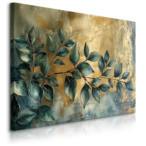 Obraz Canvas Do Salonu Liście Gałązki Elementy Złota Styl Glamour 120x80cm