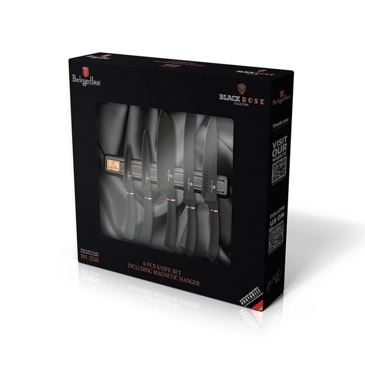 Zestaw noży z listwą magnetyczną 6 elementów BERLINGER HAUS Black Rose