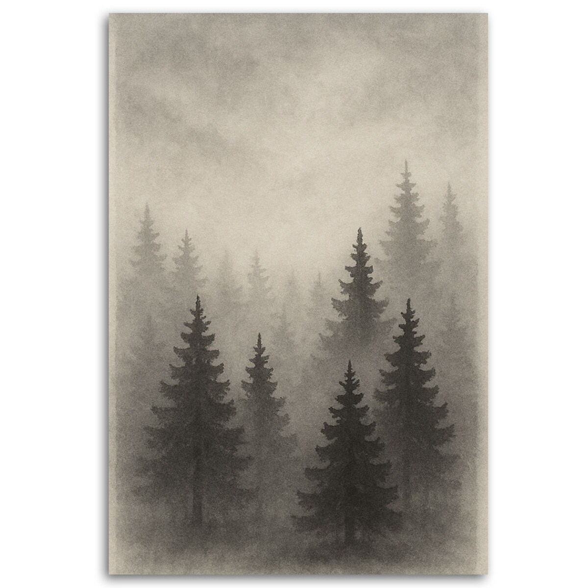 Feeby Obraz Japandi, Las Drzewa Mgła Szarość Akwarela 40x60