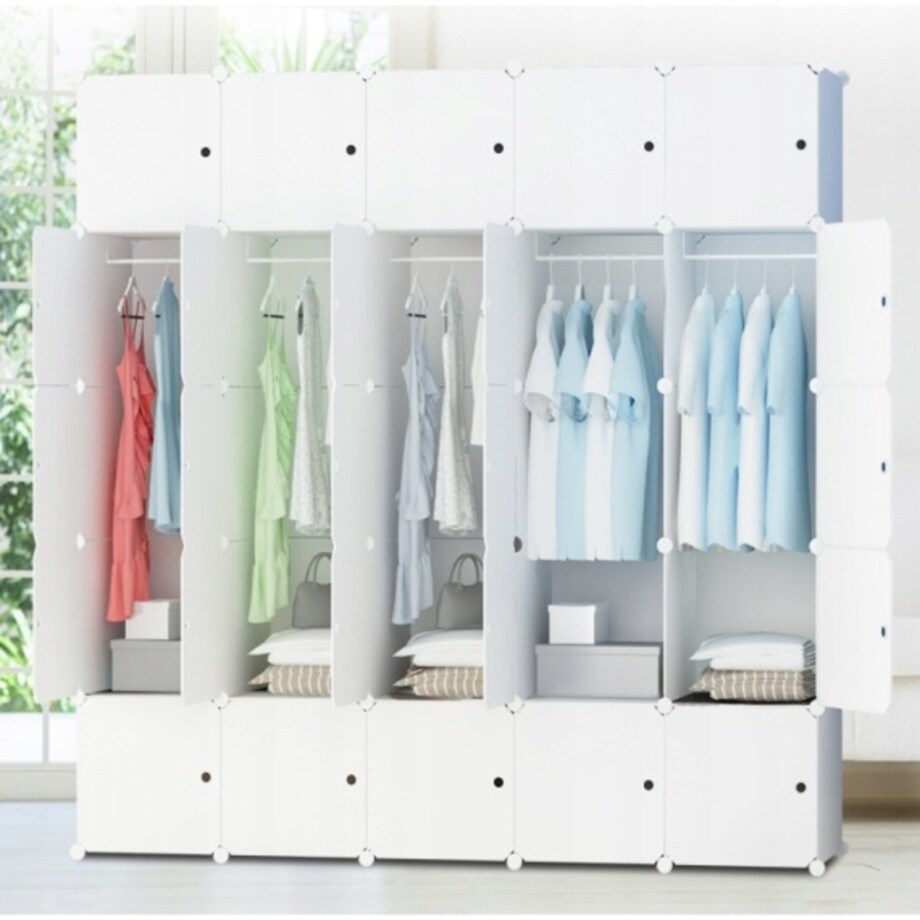 Duża szafa modułowa biała pojemna garderoba xxl na ubrania półki drążek