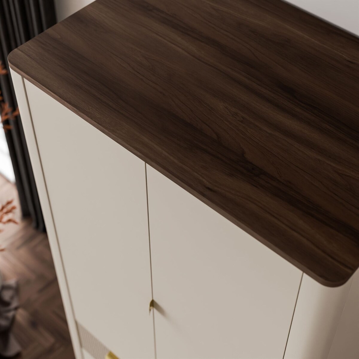 Dwudrzwiowa szafa AUTUMN 2D3S z szufladami, kaszmir / orzech