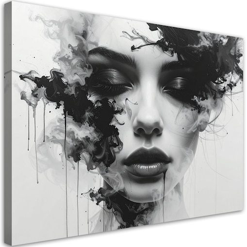 Nowoczesny obraz, Kobieta czarno-biały z efektem dymu 120x80 cm