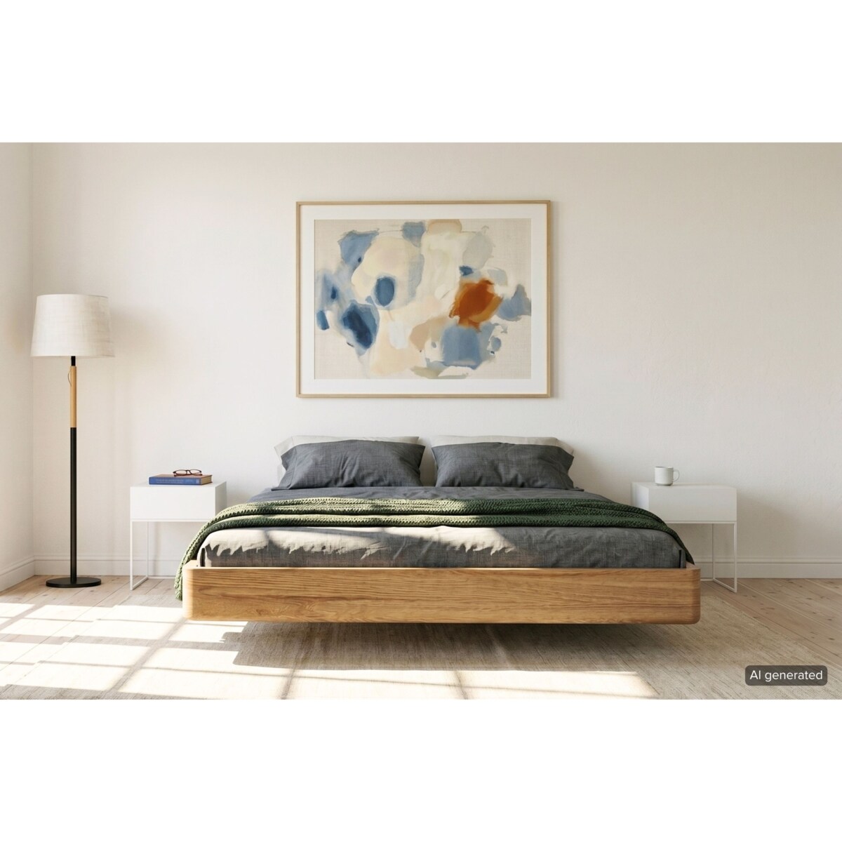 Łóżko lewitujące drewniane dębowe Visby LENA FLAT bez szafek / 160x200 cm, lakier naturalny