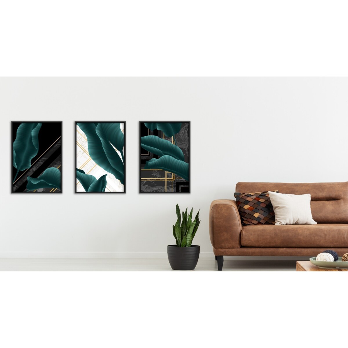 Zestaw 3x Plakat W Ramie Abstrakcyjne Liście Bananowe 60x80cm