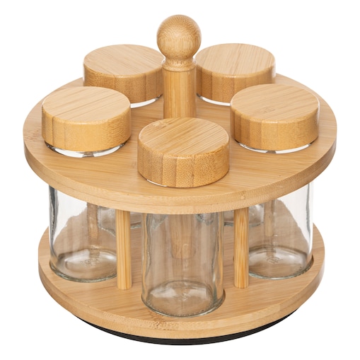 Obrotowy pojemnik na przyprawy COZY, 4 szklane słoiczki