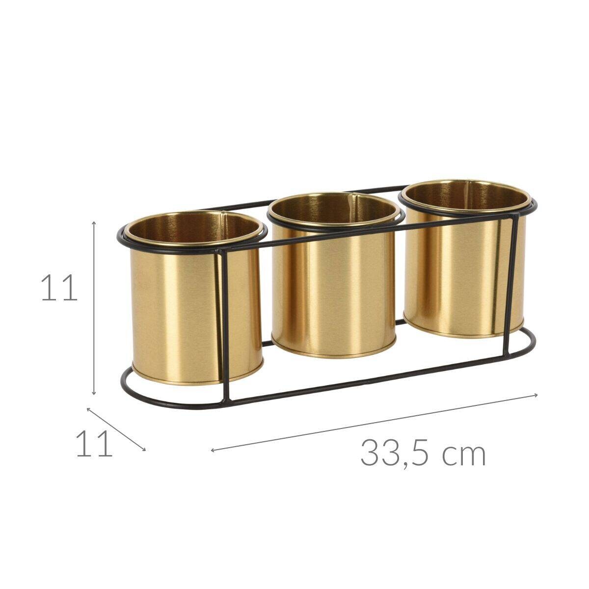 Stojak na kwiaty z metalu, industrialna rama, 3 doniczki, 33,5 x 11 x 11 cm