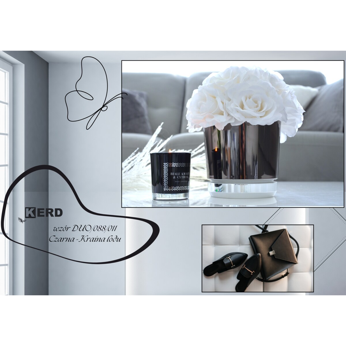 12 Doniczka DUO CZARNA z podstawką KRAINA LODU dwukolorowa nowoczesna glamour efekt lustra wysoki połysk elegancka