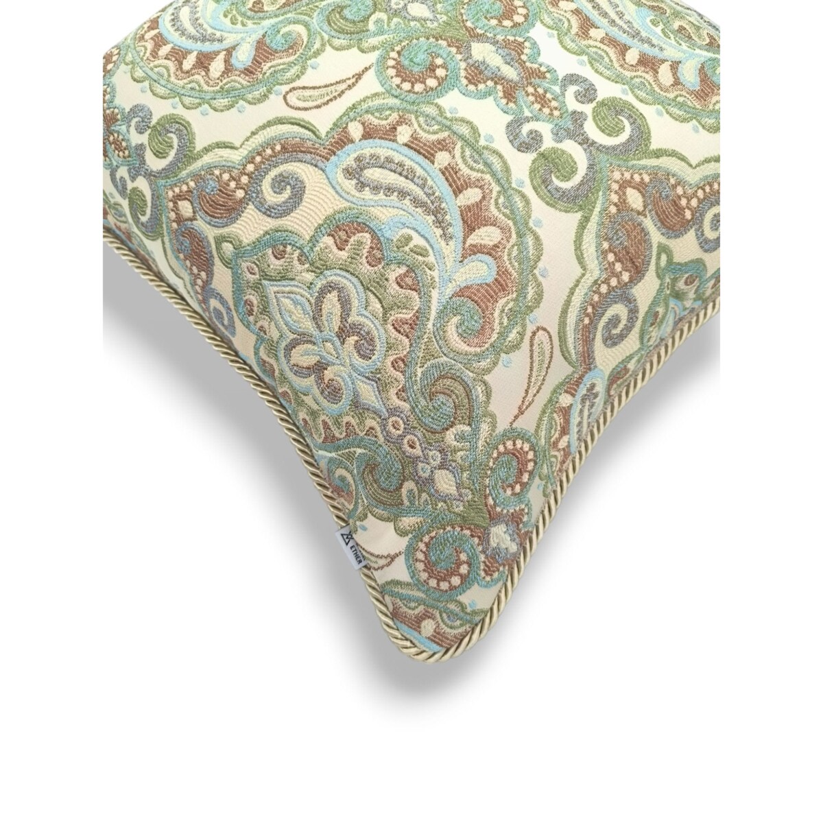 Kremowa - miętowa poduszka dekoracyjna w ornamenty 50x50 Rani