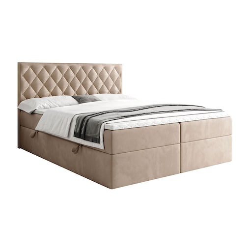 Łóżko kontynentalne INEZ, pojemnik na pościel, 140x200, Royal Velvet 170, topper