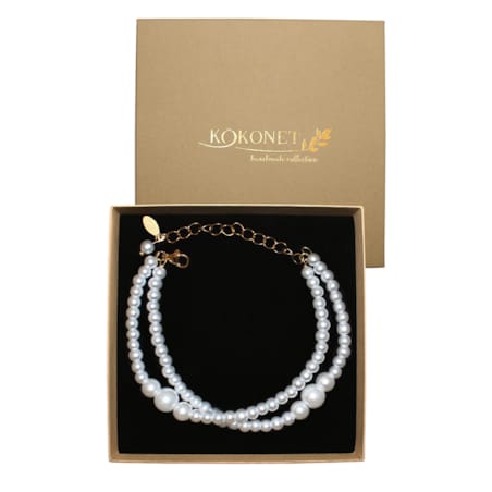 Perłowa bransoletka dwa rzędy przekładana robiona złota elegancka ślubna