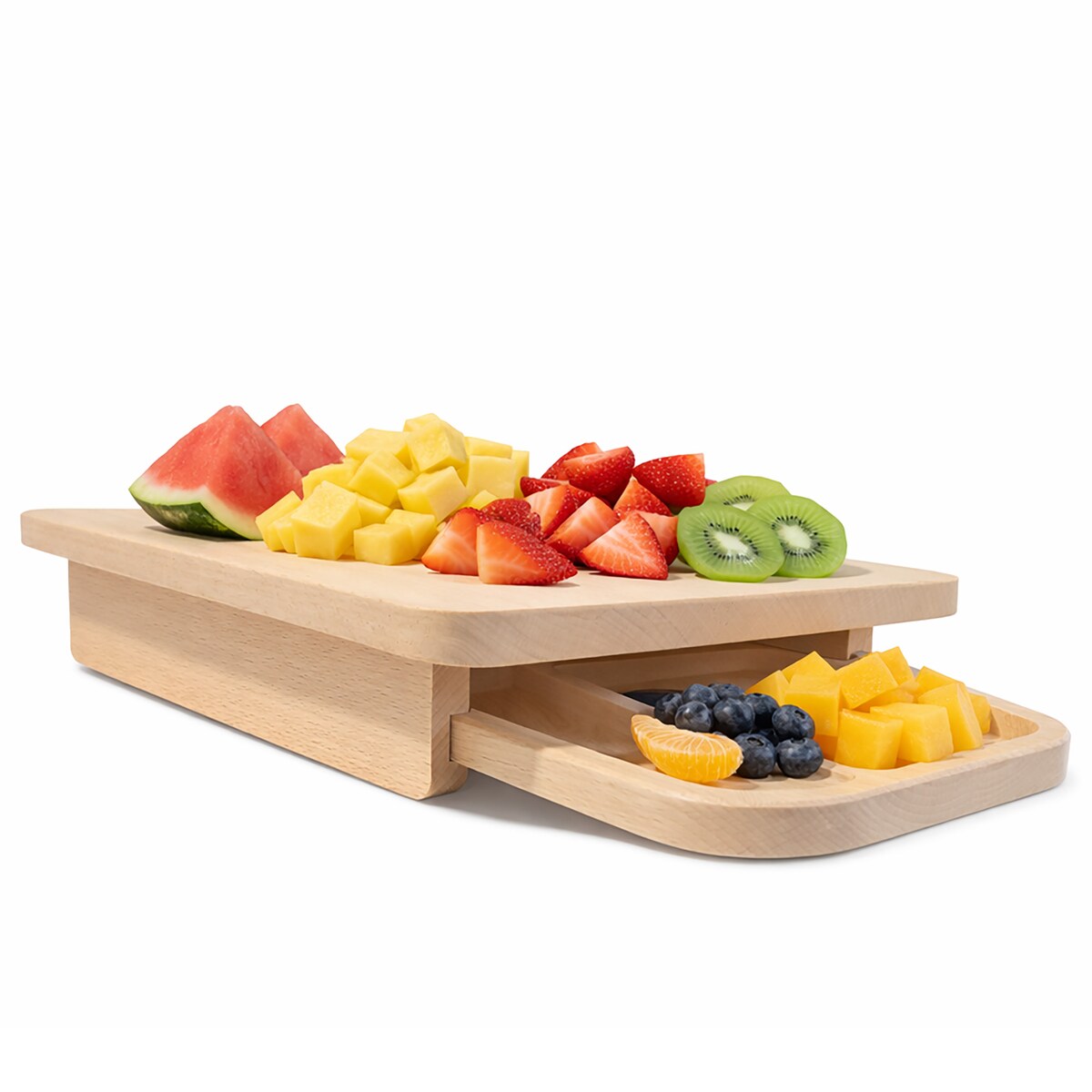 Deska Drewniana Do Krojenia Z Szufladą Tacką Do Kuchni Naturalne Drewno