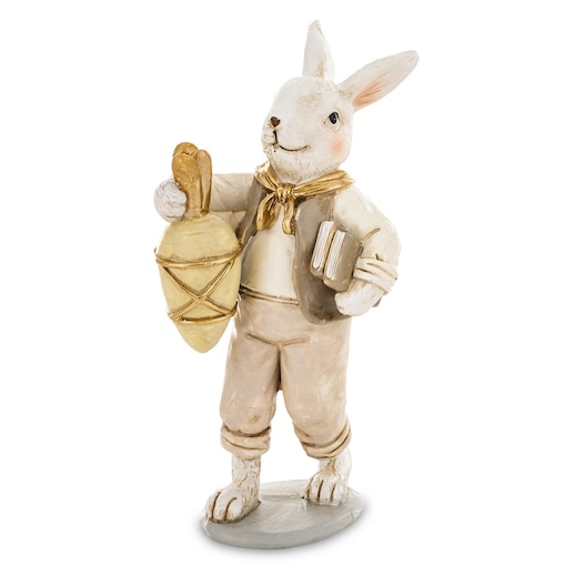 Dekoracja - królik OGRODNIK z książkami pod pachą 13,5x5,5x6 cm