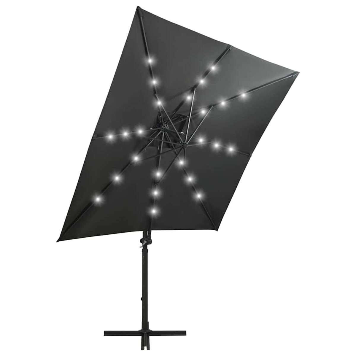 vidaXL Parasol wiszący z lampkami LED i słupkiem, antracytowy, 250 cm