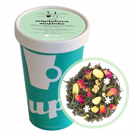 Herbata zielona MIGDAŁOWA MUFINKA jabłka płatki róż migdały liściasta 100g - herbata liściasta sypana mieszanka napar susz