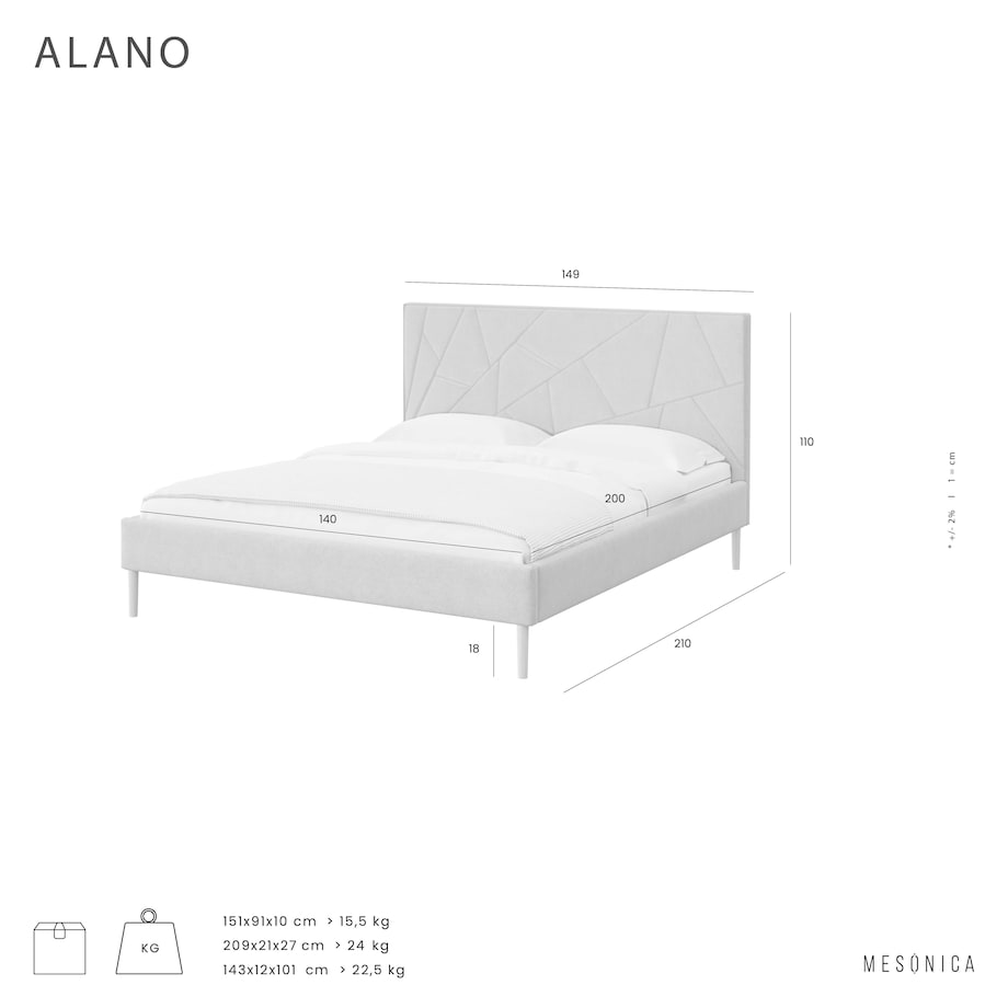 Mesonica Łóżko Alano, geometryczne szare, 140x200