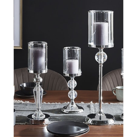 Świecznik szklany 36 cm srebrny COTUI