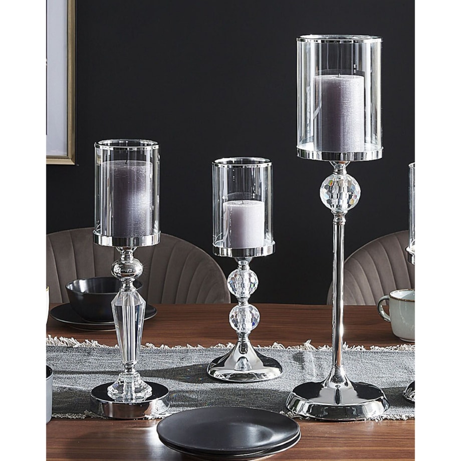 Świecznik szklany 36 cm srebrny COTUI