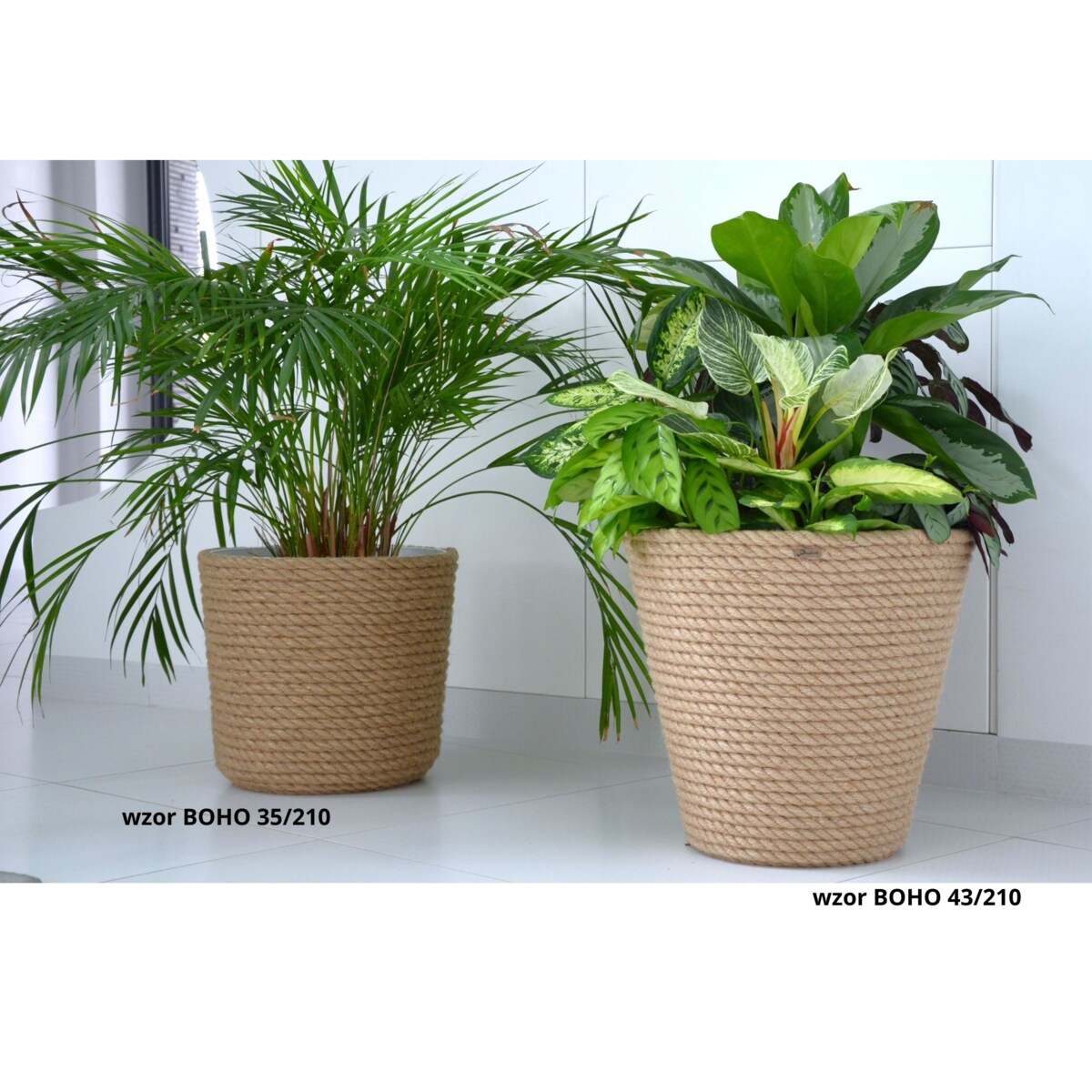 43 BOHO jutowa duża szeroka osłonka na doniczkę koszyk naturalna lina z trawy plecionej JUTA styl skandynawski etno loft wzór 43/210