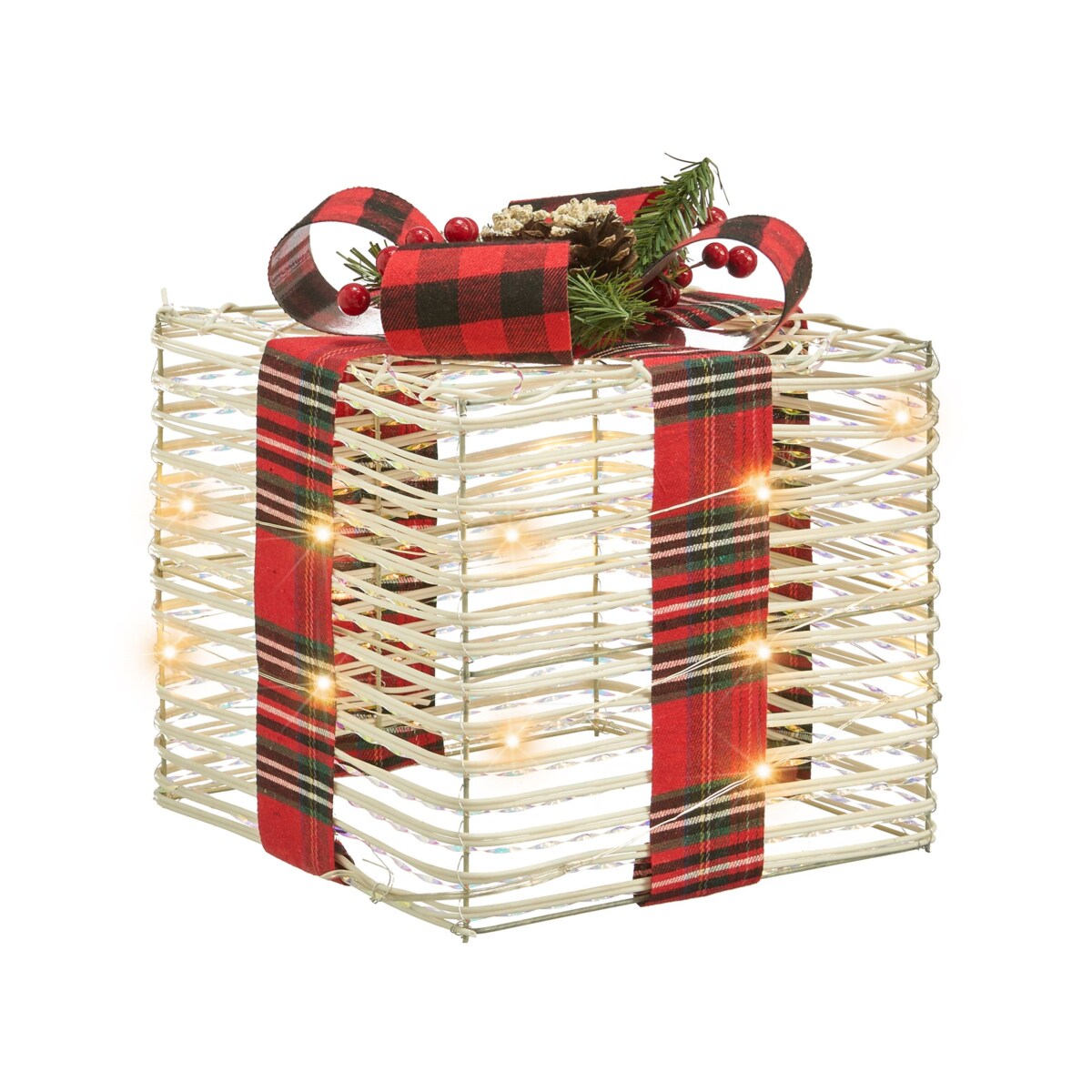 Zestaw 3 dekoracji świątecznych LED MANGEN Prezenty świąteczne 20/25/35 cm Złamana biel