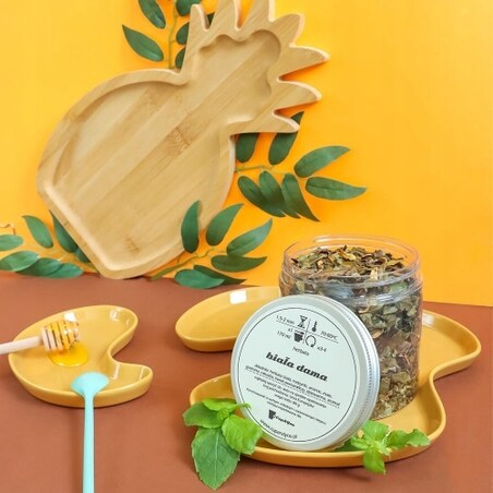 Herbata biała BIAŁA DAMA o smaku mocno pobudzających owoców tropikalnych - herbata liściasta sypana mieszanka napar susz - gotowa na prezent upominek