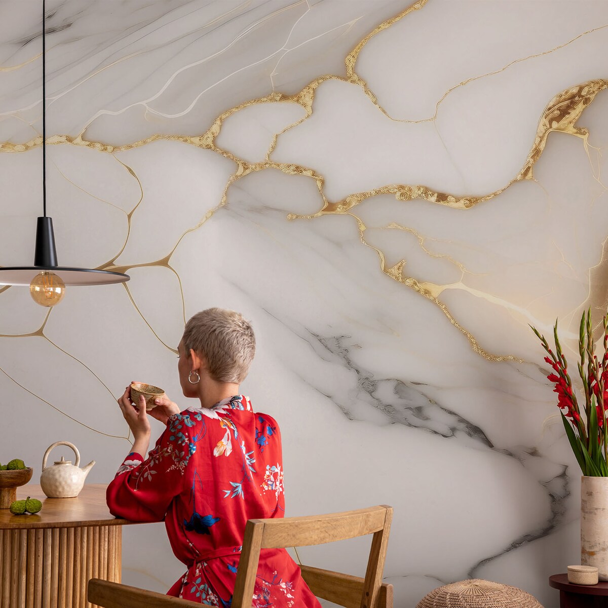 Fototapeta samoprzylepna 208x146 cm - Marmurowa elegancja, tapeta ścienna biała