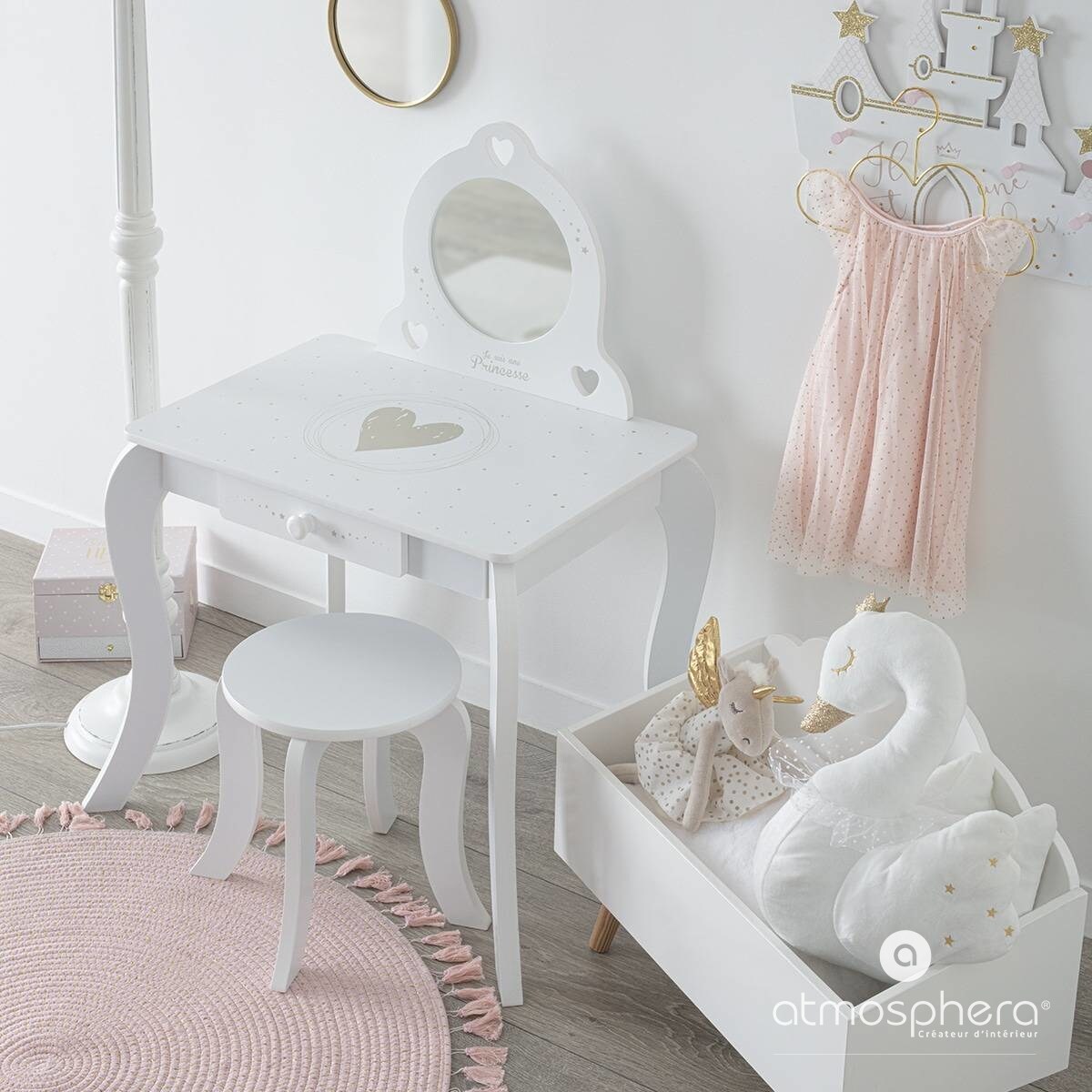 Toaletka dla dziewczynki z lustrem, 70.5 x 50.5 x 91 cm, Atmosphera for kids