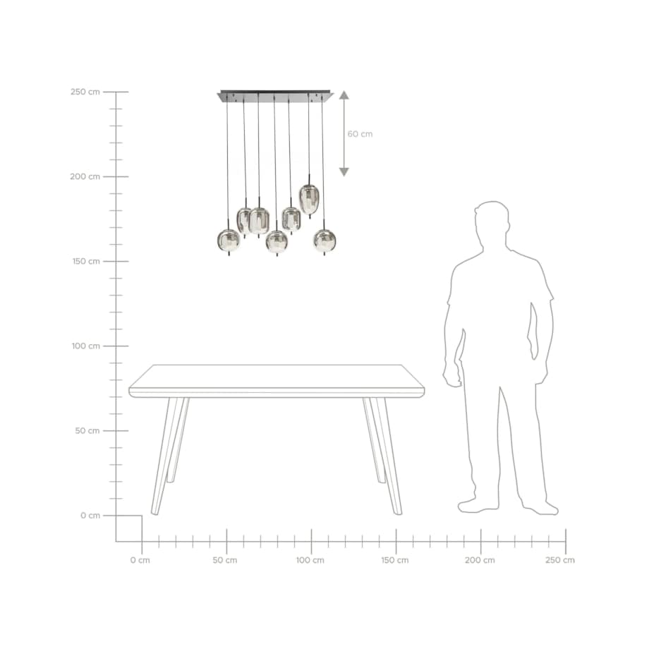 Lampa wisząca szklana 7-punktowa srebrna TARLO