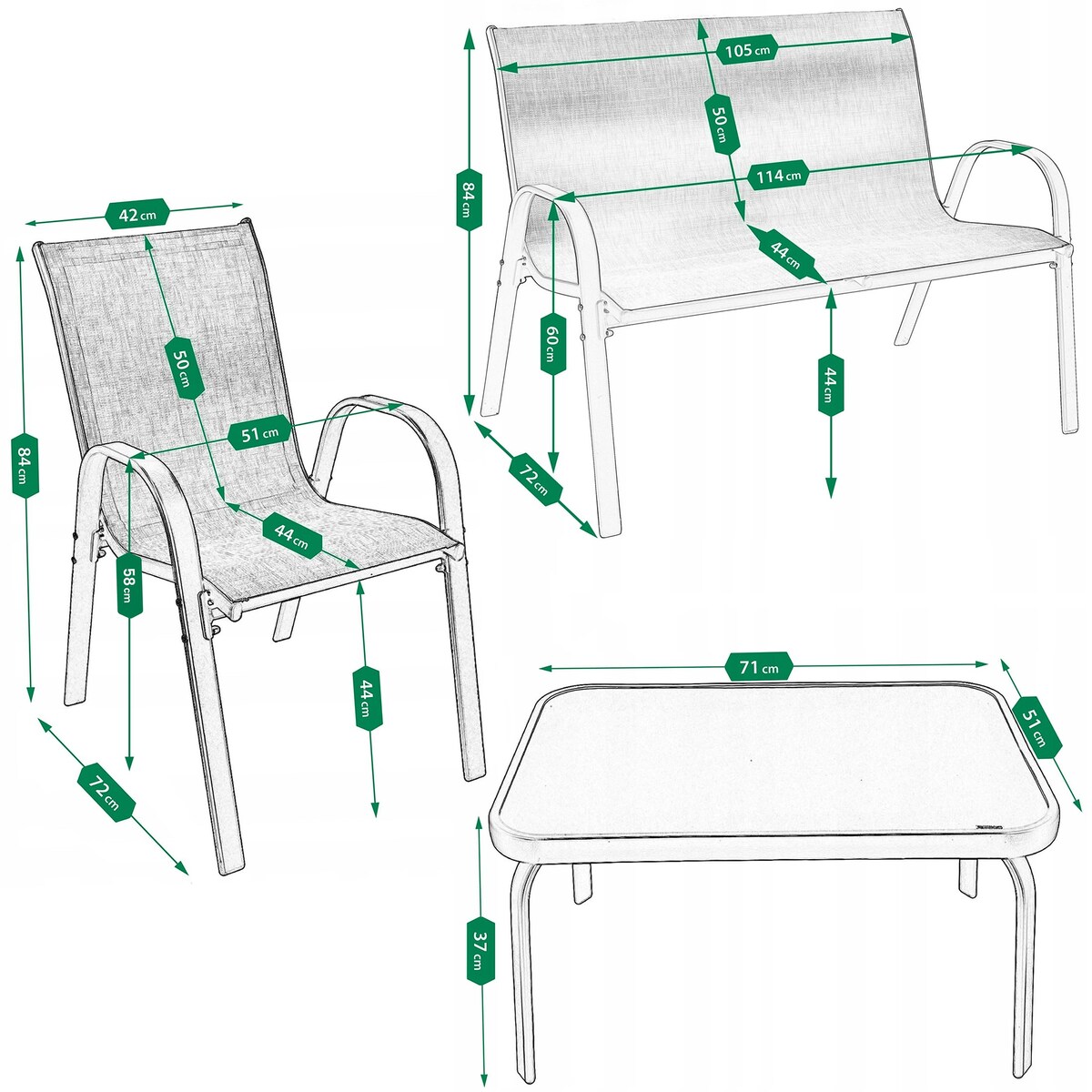 Zestaw meble ogrodowe 2 x krzesło sofa stolik komplet ogrodowy