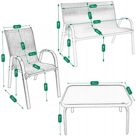 Zestaw meble ogrodowe 2 x krzesło sofa stolik komplet ogrodowy