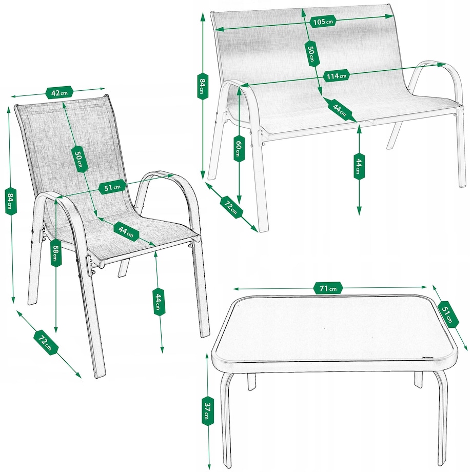 Zestaw meble ogrodowe 2 x krzesło sofa stolik komplet ogrodowy