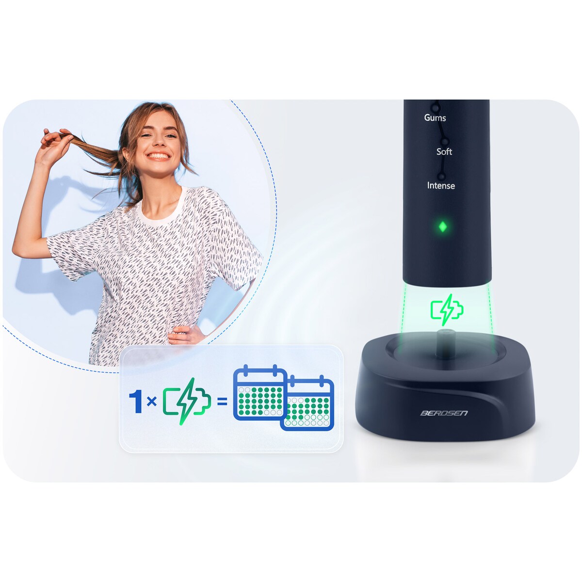 Szczoteczka soniczna do zębów Berdsen Galaxy granatowa + etui 322003